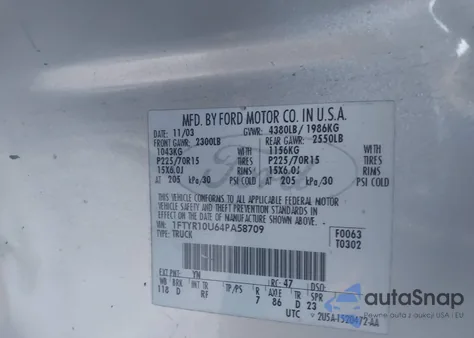 2004 Ford Ranger Edge/Xl/Xlt from USA, damaged, VIN 1FTYR10U64PA58709